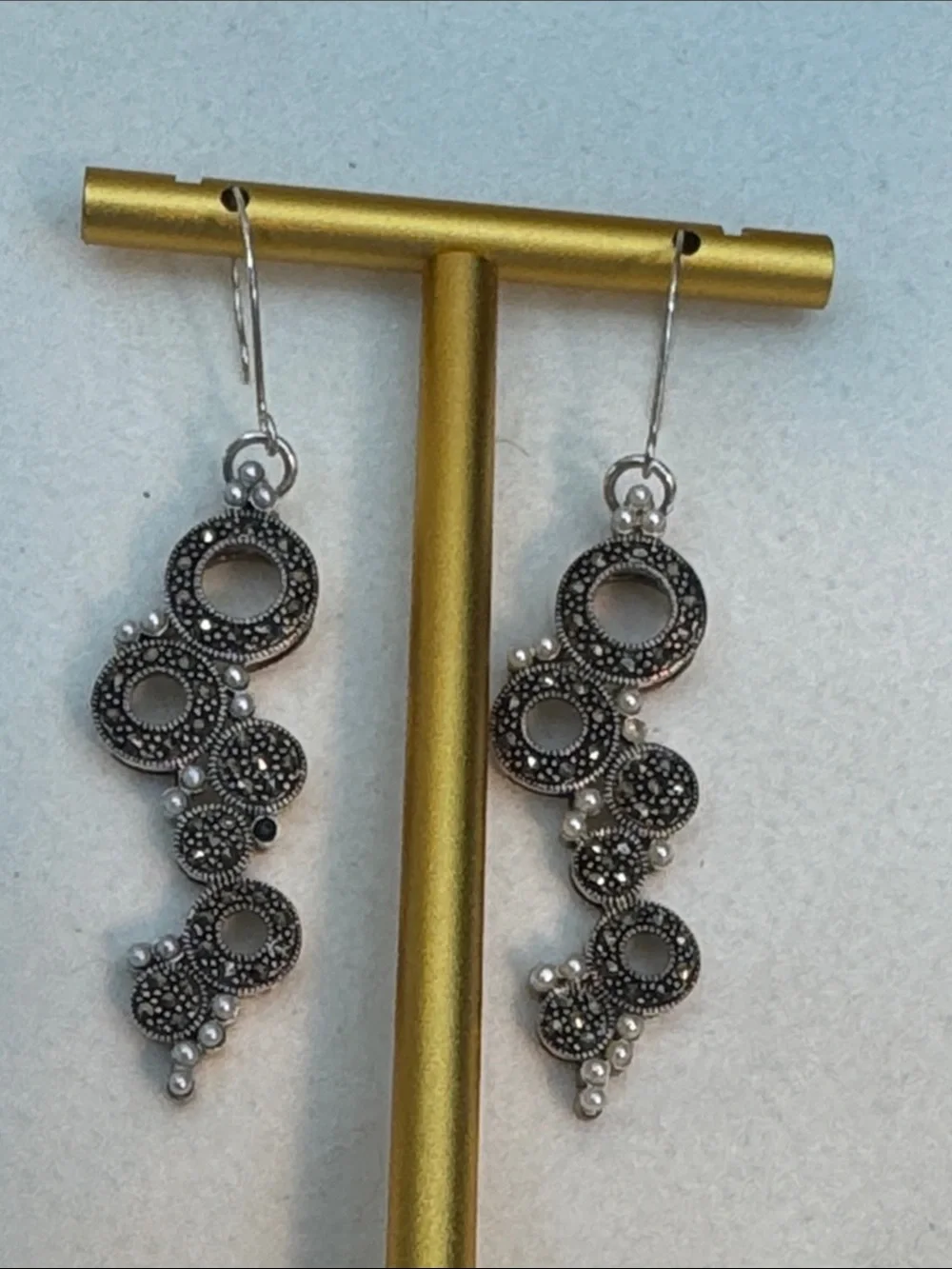 Sterling Silver Marcasite Drop Earrings - Elegant Women's Jewelry